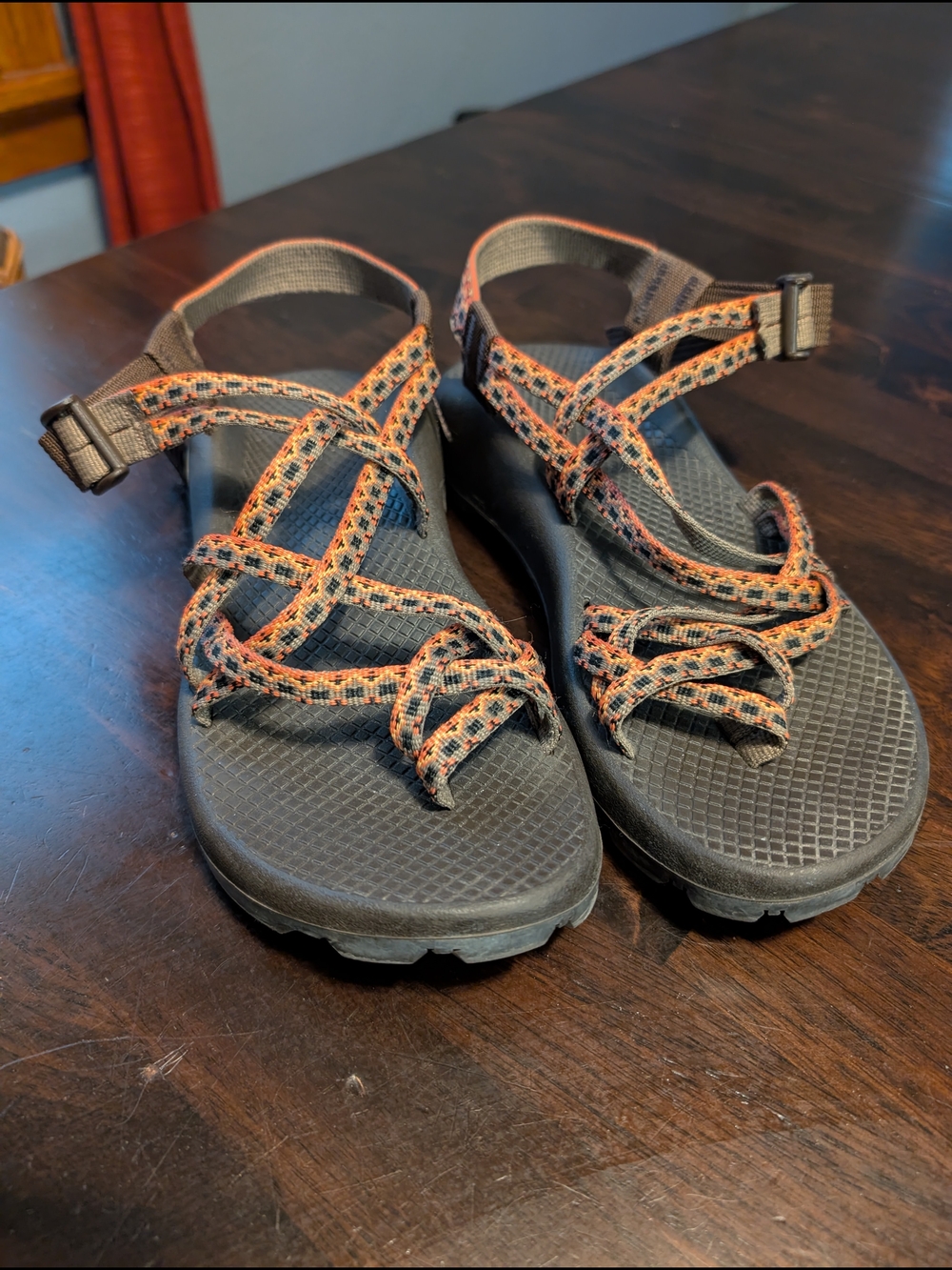 Chaco Adjustable StrapSandals in Black and Orange, Women's 8